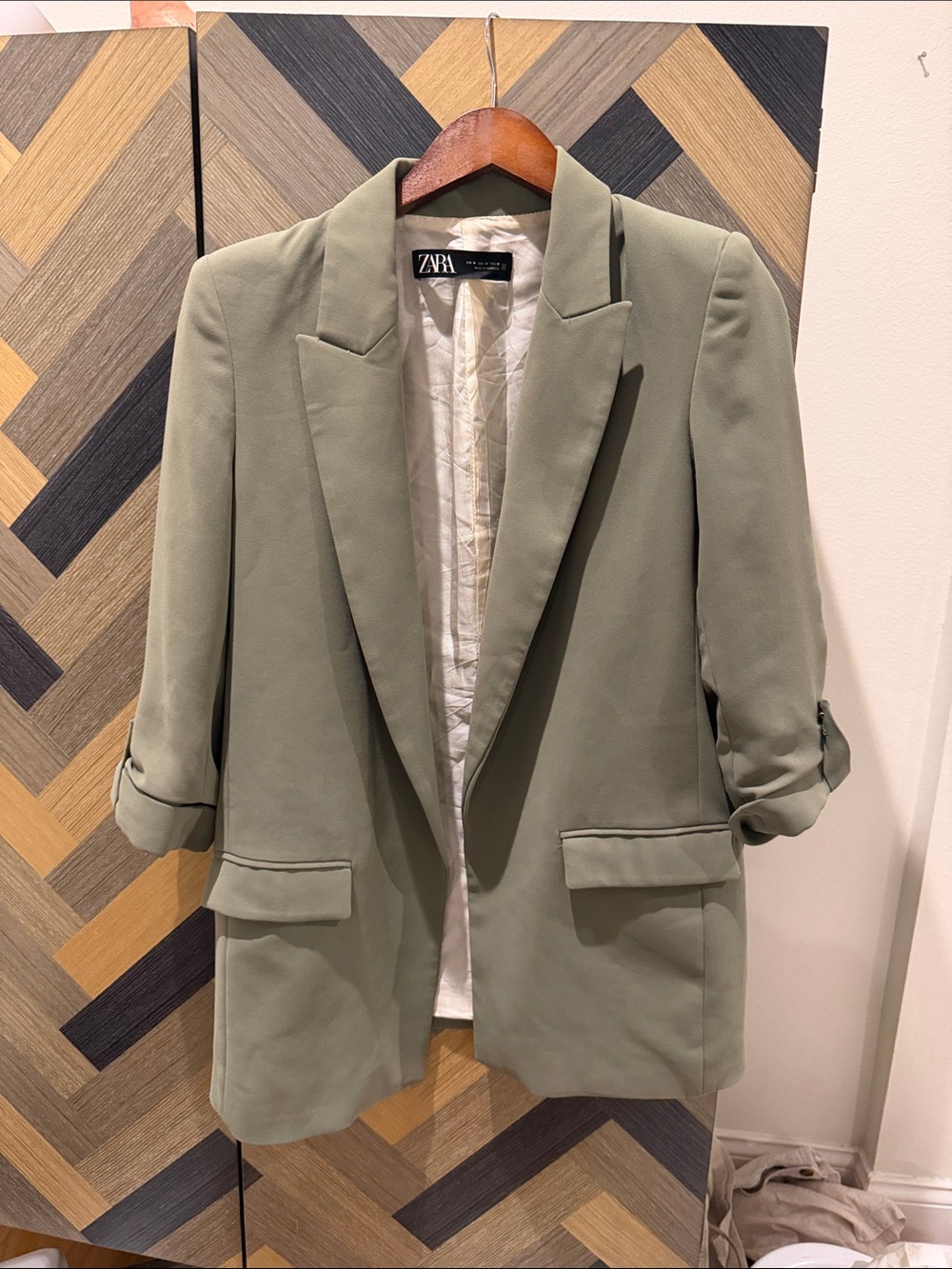 Zara Sage Green Tailored Long Blazer